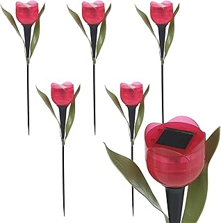 Lámpara LED solar para camino de jardín, paquete de 6 tulipanes, 6 colores disponibles (rosa)