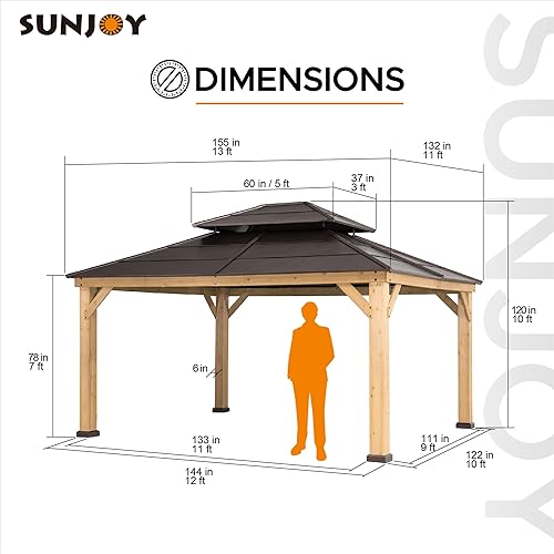 Miniatura 9 de Sunjoy A102008400 - Cenador de 8 x 8 pies, con marco de cedro y techo duro de acero de 2 niveles