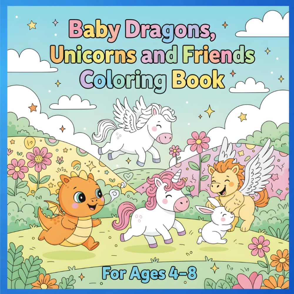 Baby Dragons, Unicorns and Friends Coloring Book: Cute Coloring Book for Ages 4-8; Fun pages for loads of enjoyment.