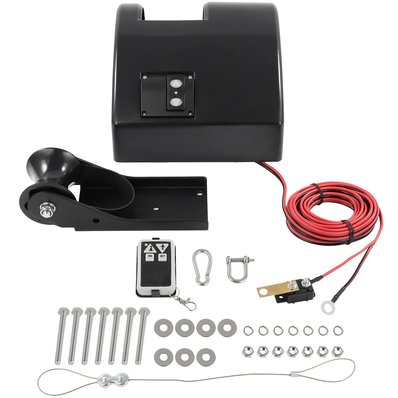 SCITOO 25 LBS Saltwater Boat Electric Anchor Winch with Remote Wireless Control Marine Black Features a High-Efficiency 12-Volt DC All Steel Gear Motor