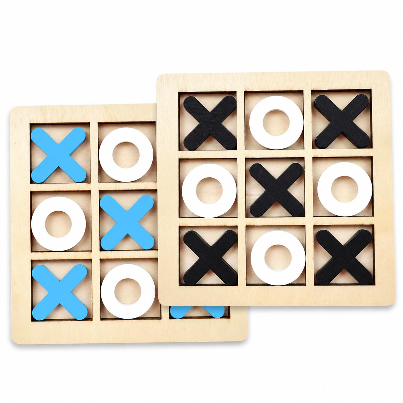 2Pcs Tic Tac Toe, Noughts and Crosses Game, Wooden Two-Player Game