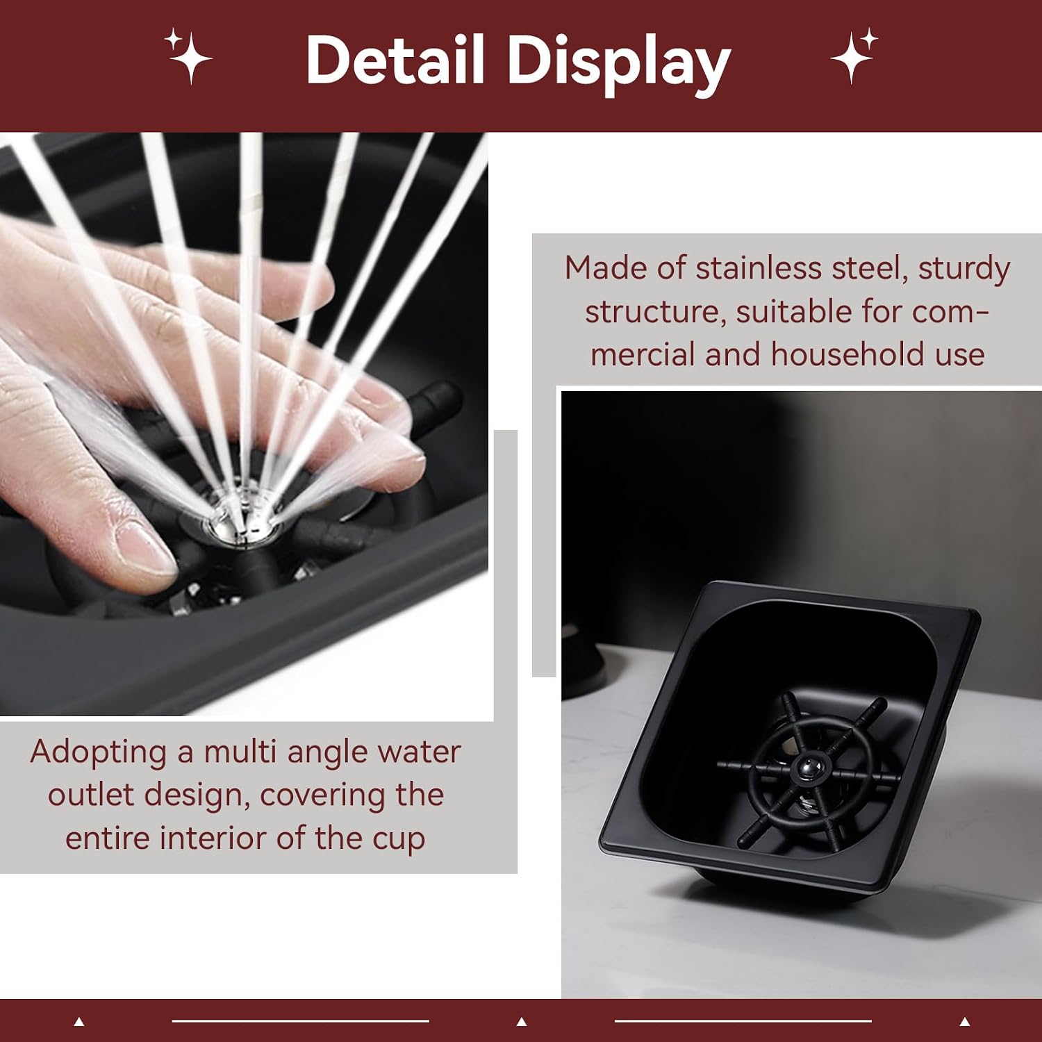 Pitcher Rinser, Glass Rinser for Kitchen Sink Automatic Cup Washer Stainless Steel Cup Cleaner with Water Hose for Home Hotel Bar Restaurant (Black) image 4