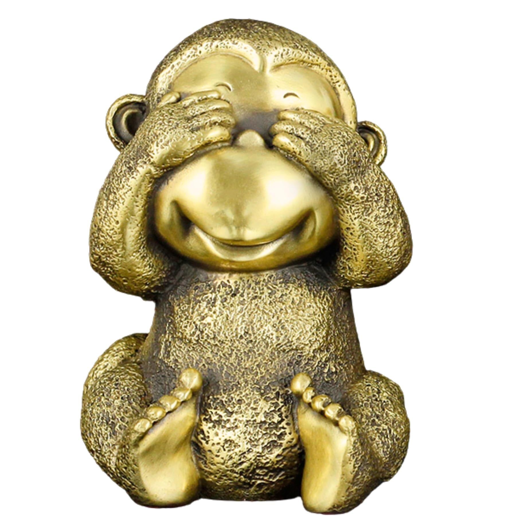 Zestaw rzeźby z brązu cztery mądre małpy – 'Hear No Evil, See No Evil, Speak No Evil' figurki artystyczne z litego mosiądzu, ręcznie robione mini posągi zwierząt