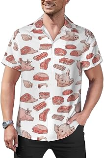 Pork Meat Butchery Cutting Hawaiian Shirts for Men Short Sleeve Button Down Tshirt Summer Tops