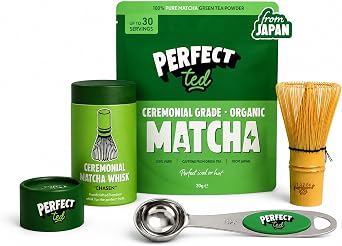 PerfectTed Matcha Starter Kit | Organic Ceremonial Grade Japanese Powder 30g | Bamboo Whisk & Spoon | Matcha Latte Set | L-Theanine | Vegan | Gluten-Free