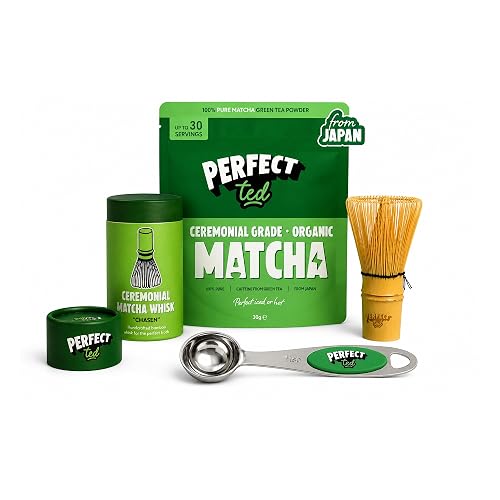 PerfectTed Matcha Starter Kit | Organic Ceremonial Grade Japanese Powder 30g | Bamboo Whisk & Spoon | Matcha Latte Set | L-Theanine | Vegan | Gluten-Free