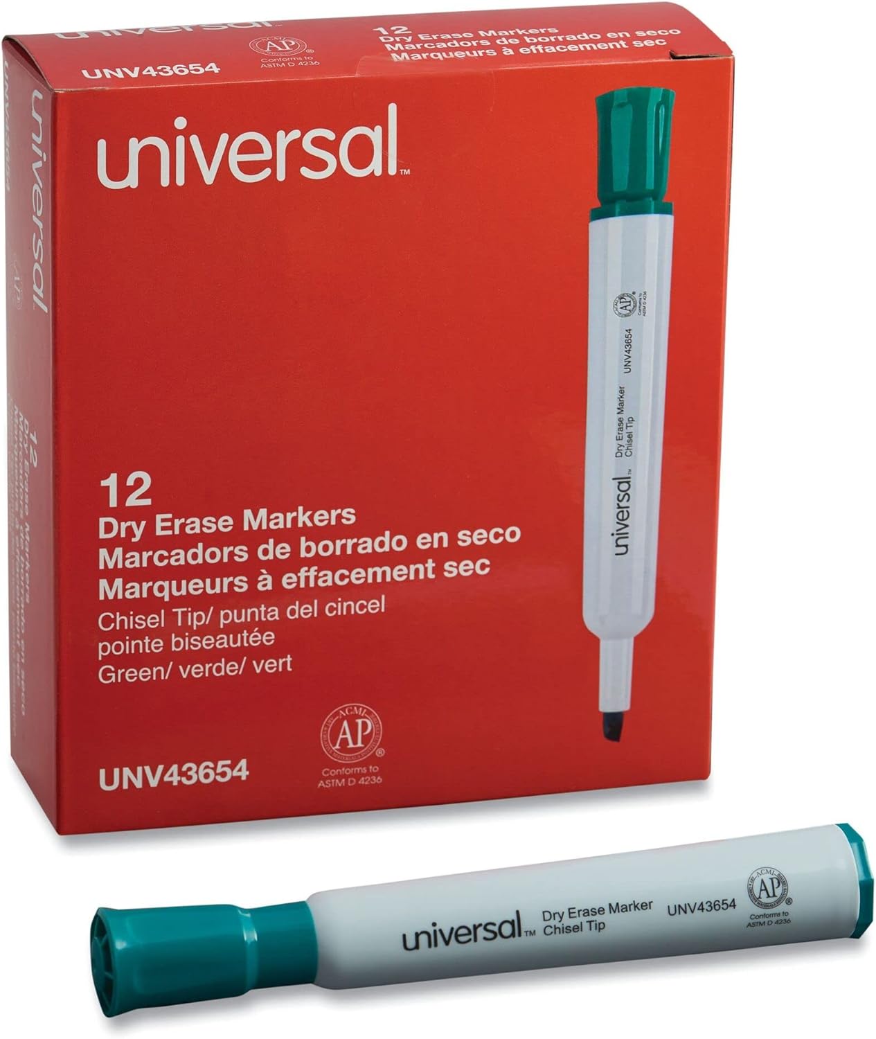 Universal 43654 Dry Erase Marker, Chisel Tip, Green, Dozen