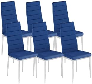 M1C - Pack 6 Sillas de Comedor AVA Tar, Sillas Estilo Moderno, Ergonómicas, espaldo y Asiento tapizado Terciopelo Velvet, Color Azul