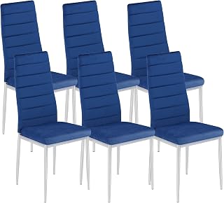 M1C - Pack 6 Sillas de Comedor AVA Tar, Sillas Estilo Moderno, Ergonómicas, espaldo y Asiento tapizado Terciopelo Velvet, Color Azul