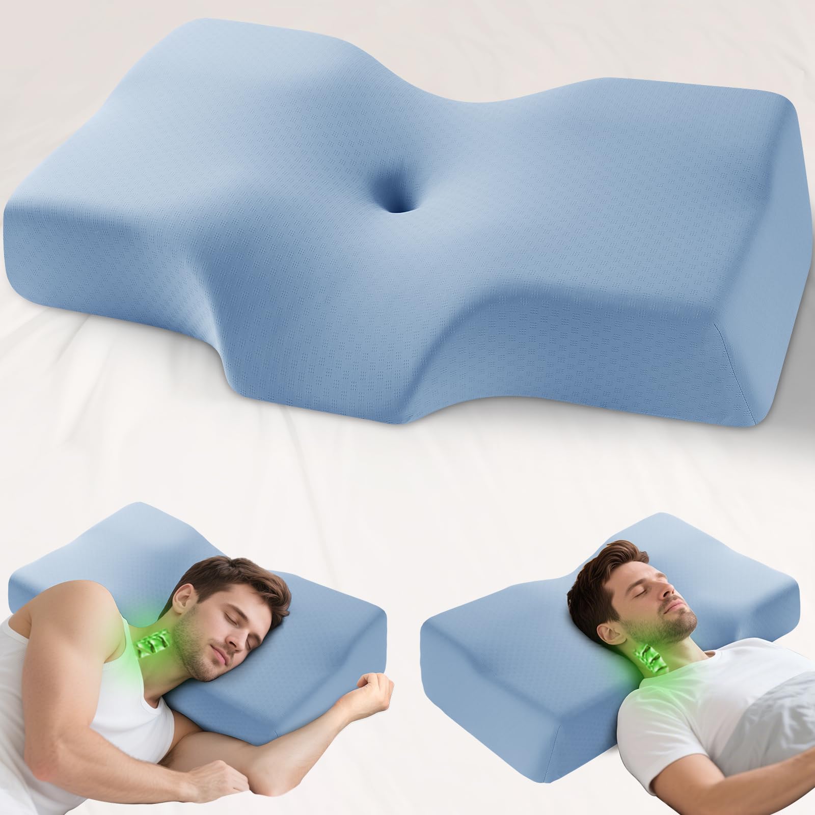 Cervical Memory Foam Pillow for Neck and Shoulder Pain - Adjustable Orthopedic Pillow with Hollow Design - Bed Pillow with Cooling Washable Cover for Side, Back & Stomach Sleepers