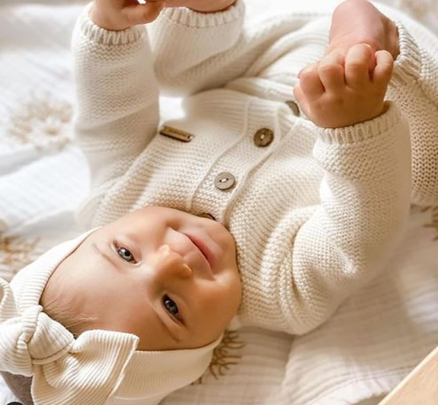 Minora Newborn Baby Boy Girl Romper, One Piece Knitted Long Sleeve Bodysuit (0-12 Months)