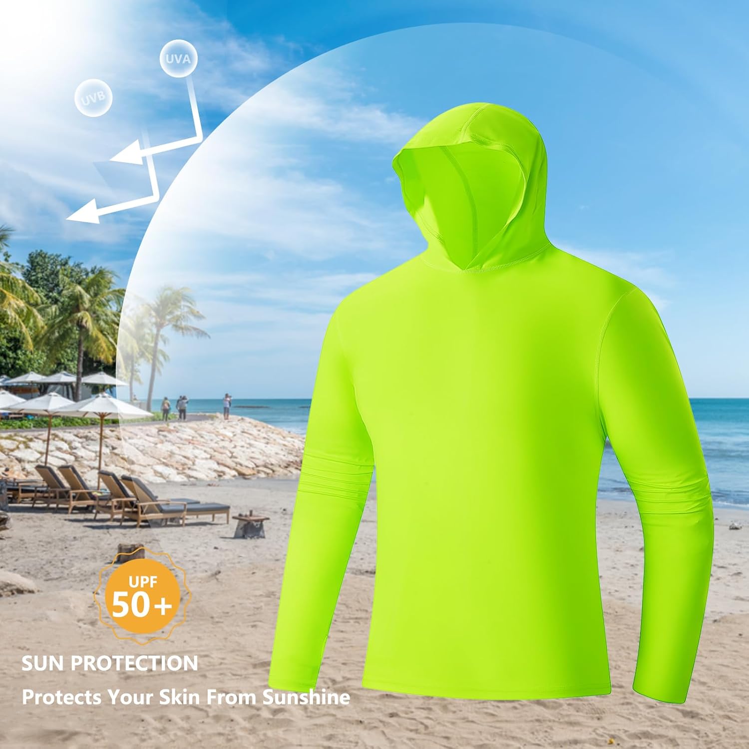 Men's Fishing Hoodie Shirts 4 Pack/5 Pack Sun Protection UPF 50+ Running Swimming Rash Guard Shirt - Image 2