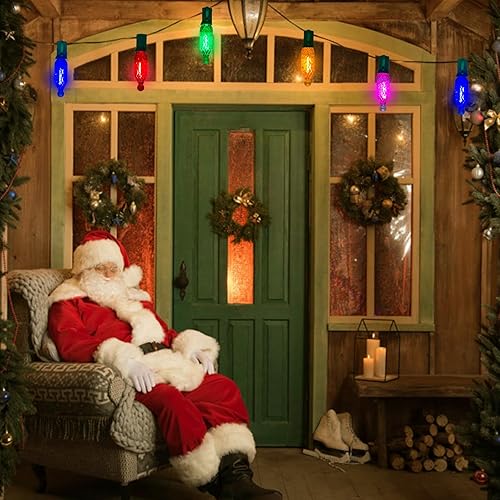 Miniatura 14 de C7 Luces de Navidad rojas y verdes de 25 pies para decoración de Navidad al aire libre con 27 bombillas de cerámica rojas y verdes, luces de Navidad