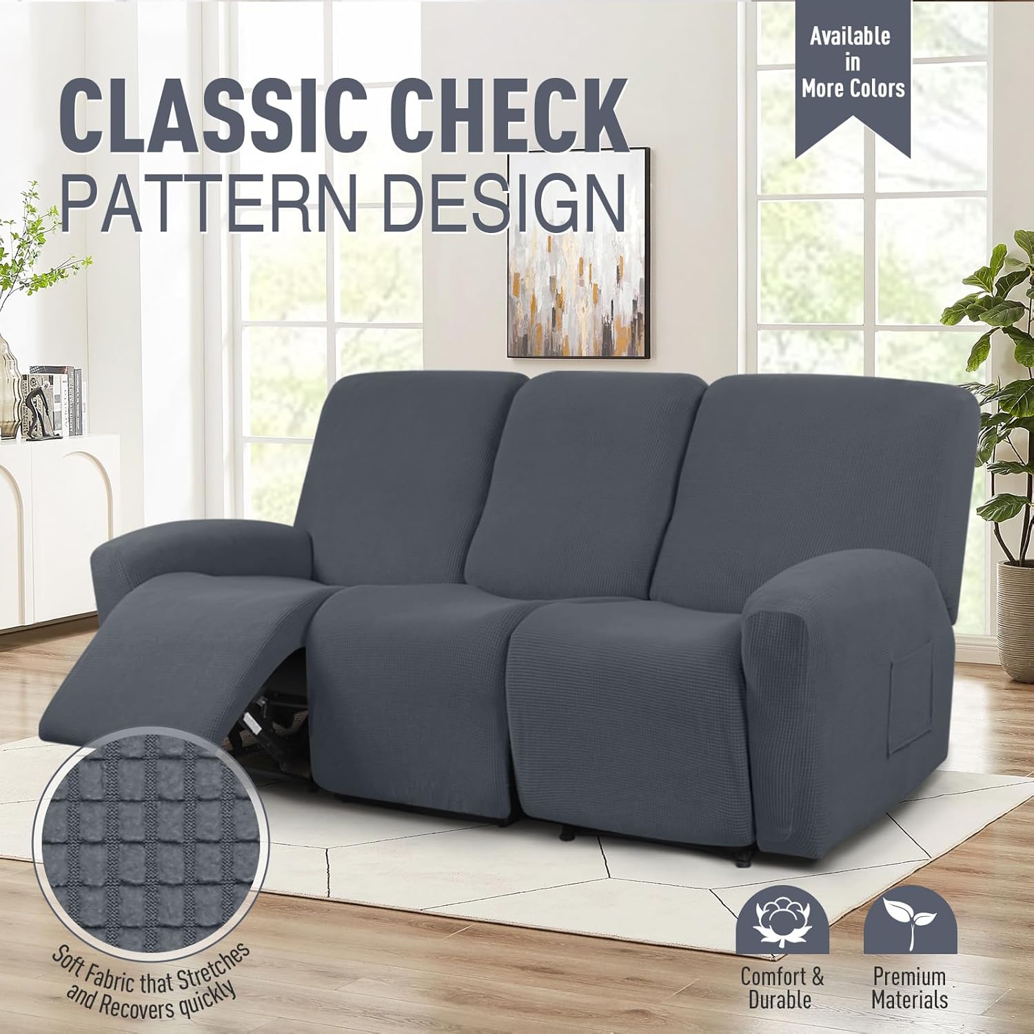 TAOCOCO Recliner Loveseat Cover with Middle Console & Recliner Sofa Covers for 3 Seat, Grey