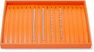 Leather Jewelry Tray Necklace Display Tray Jewelry Drawer Organizer Necklace Bracelet Holder Organizer Tray Stackable Jewelry Trays for Necklace Bracelet Pendant (Orange)