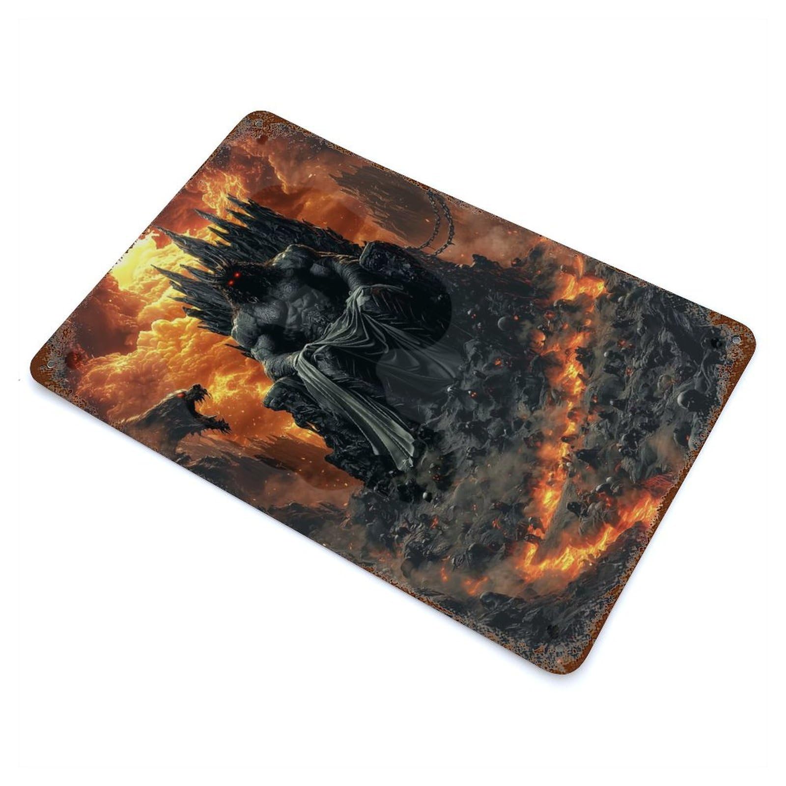 Hades, King of The Underworld - Dark God of Fire And Shadow 11.8"x7.9" Distressed Metal Wall Sign, Shabby Chic Decor for Office, Studio And Wall Decor