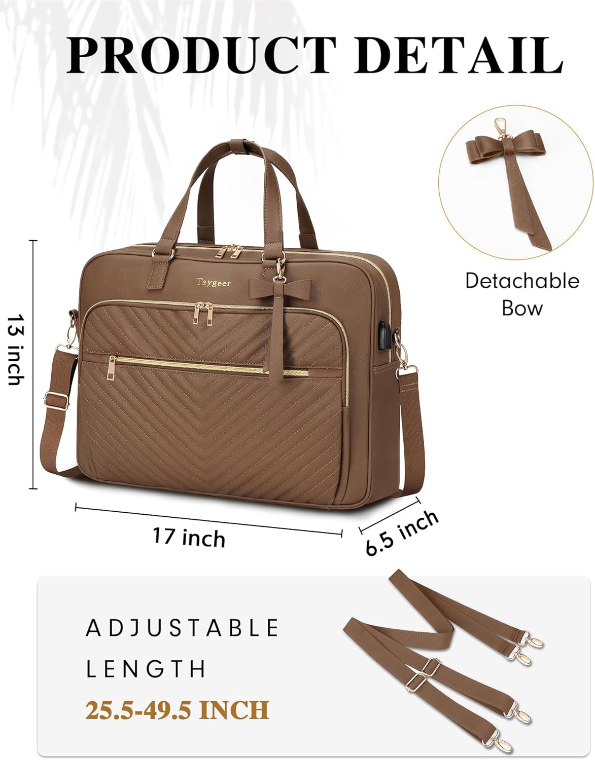 Taygeer Laptop Tote Bag for Women, Large Convertible Briefcase Backpack with USB Port, Waterproof Leather 17 inch Computer Work Bag, Professional Messenger Shoulder Handbag for Business Office, Brown - Image 5