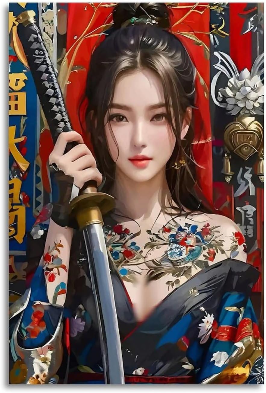 Vintage Anime Poster Japanese Warrior Woman Art Poster