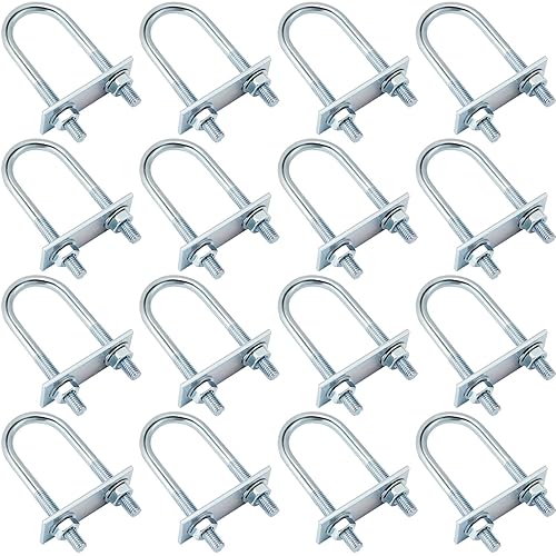 Vista 69 de Therwen 16 juegos de pernos redondos en U de acero chapado en zinc, abrazadera en U con arandela de placa de tuerca (M6 x 1.063 in x 2.087 in)