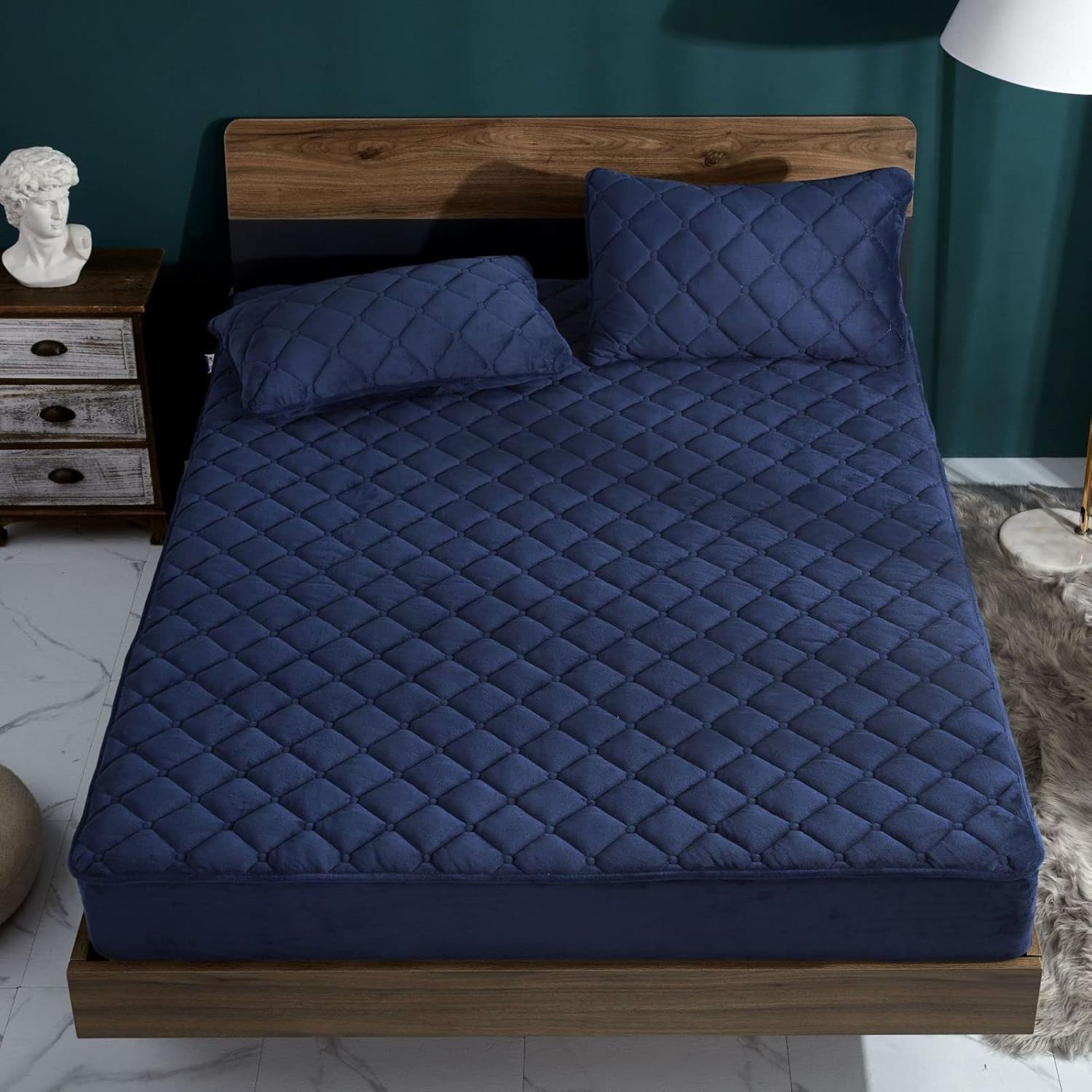 FCLDESHOP Deep Pockets That Actually Fits,Autumn Winter Thickened Quilted Crystal Velvet Bedding Sheets, Warm Solid Color Deep Pocket Mattress Protector,Purple,90 * 200cm+25cm (3pcs)