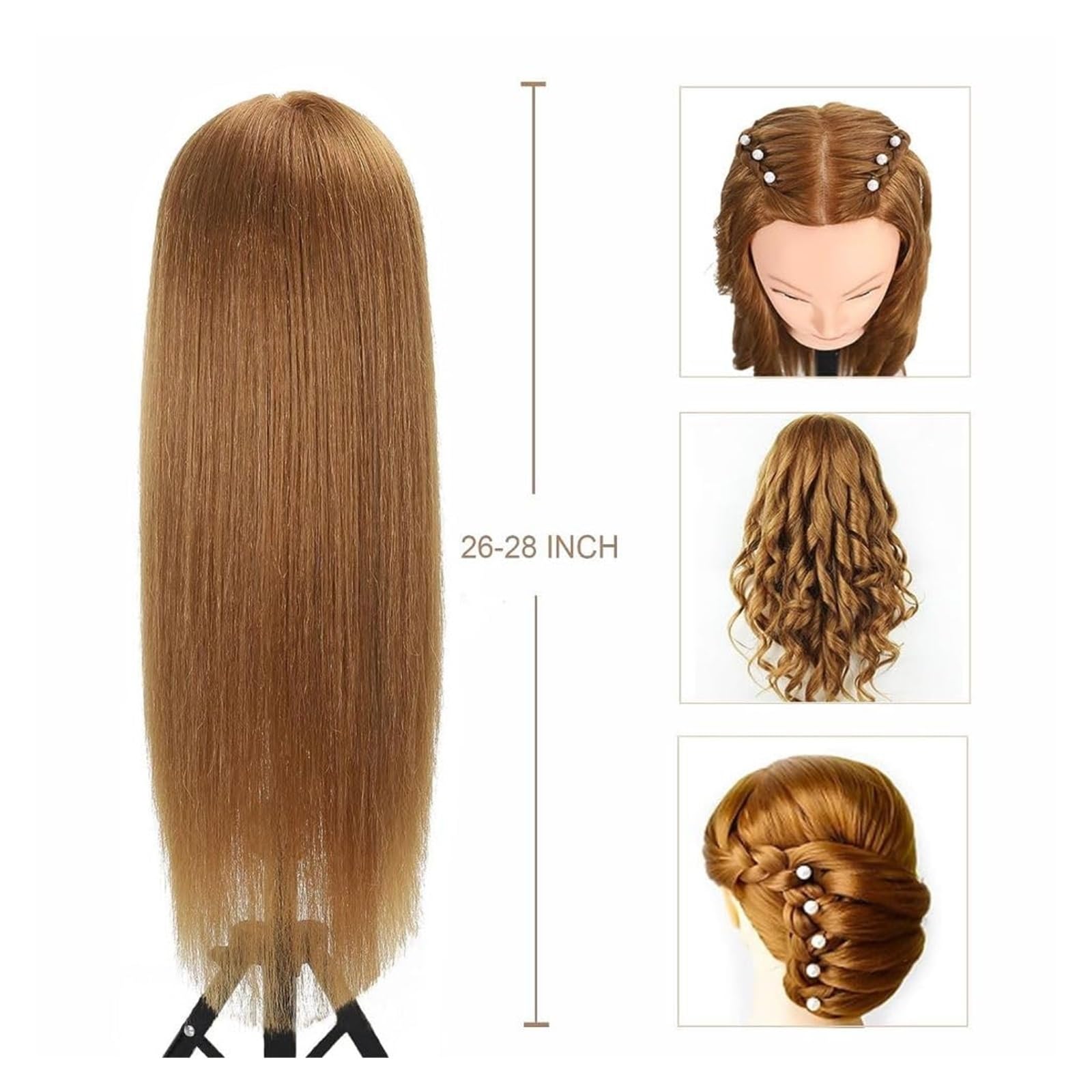 Frisierkopf mit 60 cm langem glattem Haar - 80% Echthaar-Mischung zum Schminken und Stylen (Set2)