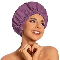 Vista 29 de Gorro de ducha reutilizable para mujer, grande, impermeable, lavable, banda elástica, sombrero de baño para cabello largo, trenzas (verde)