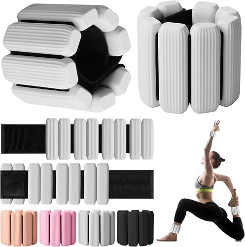Vista 8 de Pesas de muñeca, paquete de 2 pesas ajustables para muñeca y tobillo para mujeres/hombres, brazaletes de muñeca de silicona para caminar, yoga