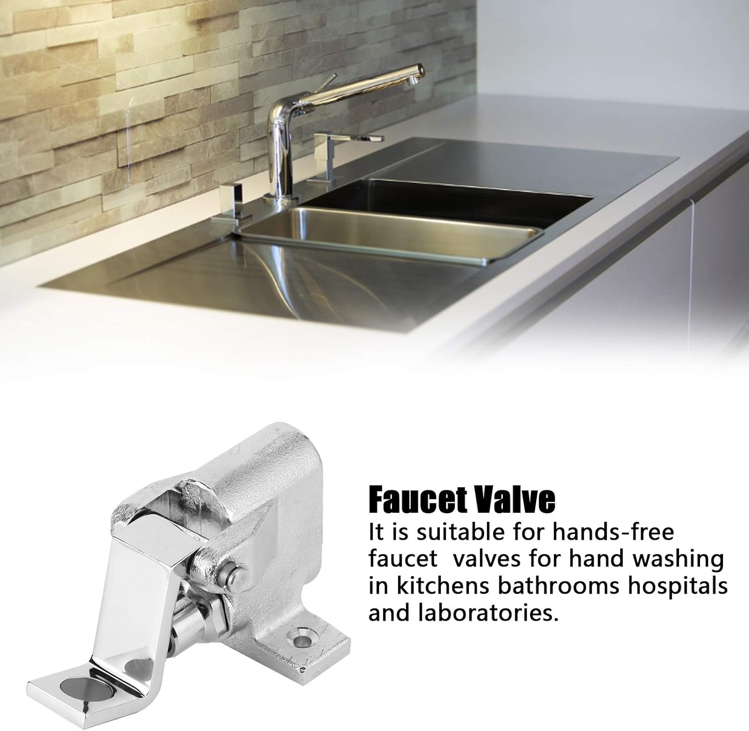 Brass Faucet Valve, no Hands Foot Pedal Control, Self Closing Water Valve for Kitchen Bathroom Hospital Laboratory, G1 2 Thread Taps (Single temperature foot valve)