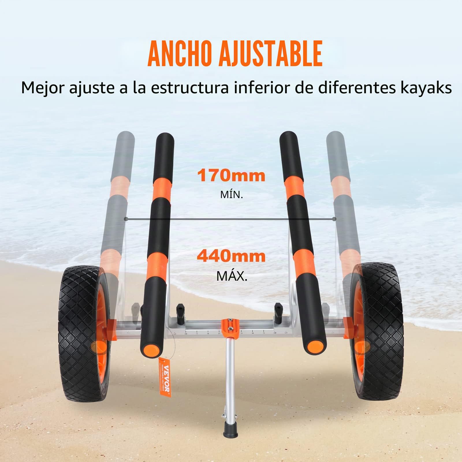 VEVOR Carrito de Kayak de Alta Resistencia Carga de 204 kg Carro de Transporte Desmontable para Canoas con Ruedas de 30,5 cm Pie de Apoyo Antideslizante y Correa de Amarre para Kayaks Canoas Botes