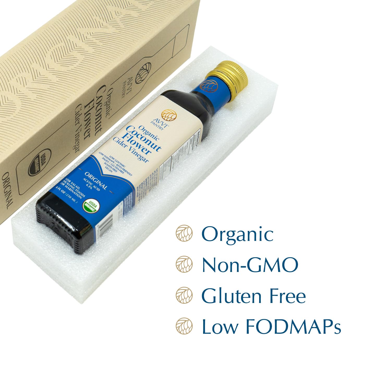 AVVI Organic Coconut Vinegar with Nectar - Premium Gourmet Balsamic Vinegar Alternative, Condiment for Healthy Cooking, Salad Dressing, Pickling,Marinades (Original)