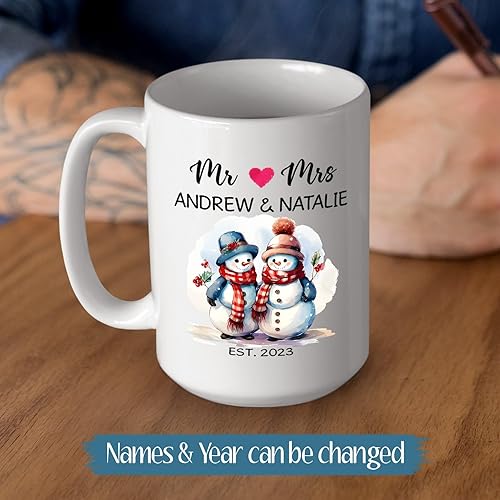 Miniatura 2 de Regalo personalizado de amor  Bonita taza de cerámica de muñeco de nieve para pareja  Taza de porcelana personalizada con nombres y año  Taza de té