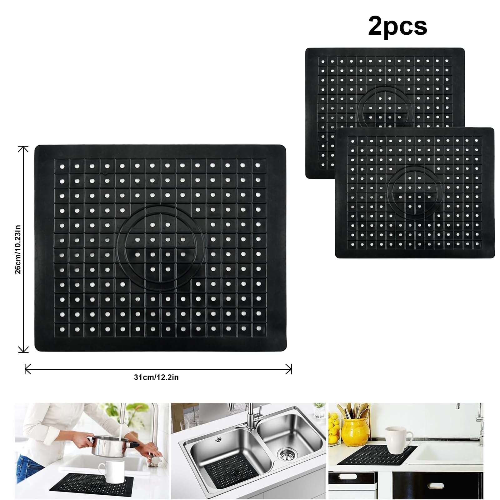 Tappetino Scolapiatti In Silicone - 2 Pezzi Nero Per Lavello Cucina | Antiscivolo, Lavabile | Resistente Al Calore | Per Piatti, Frutta E Verdura - Foto 9