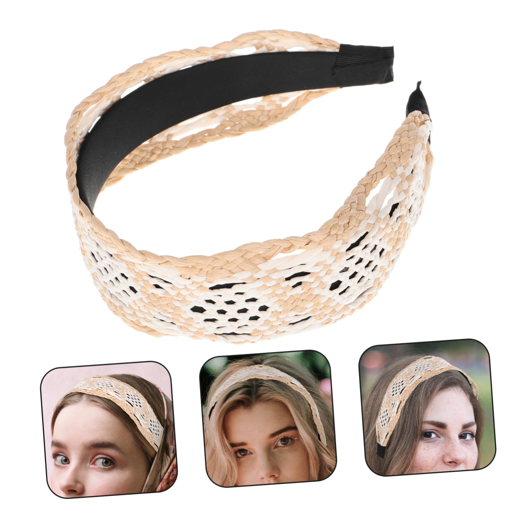 Bandeau Tressé Large Raphia pour Femmes Accessoire de Cheveux Vintage Stable et Confortable Style Rétro pour Tenues de Plage et Coiffure Facile