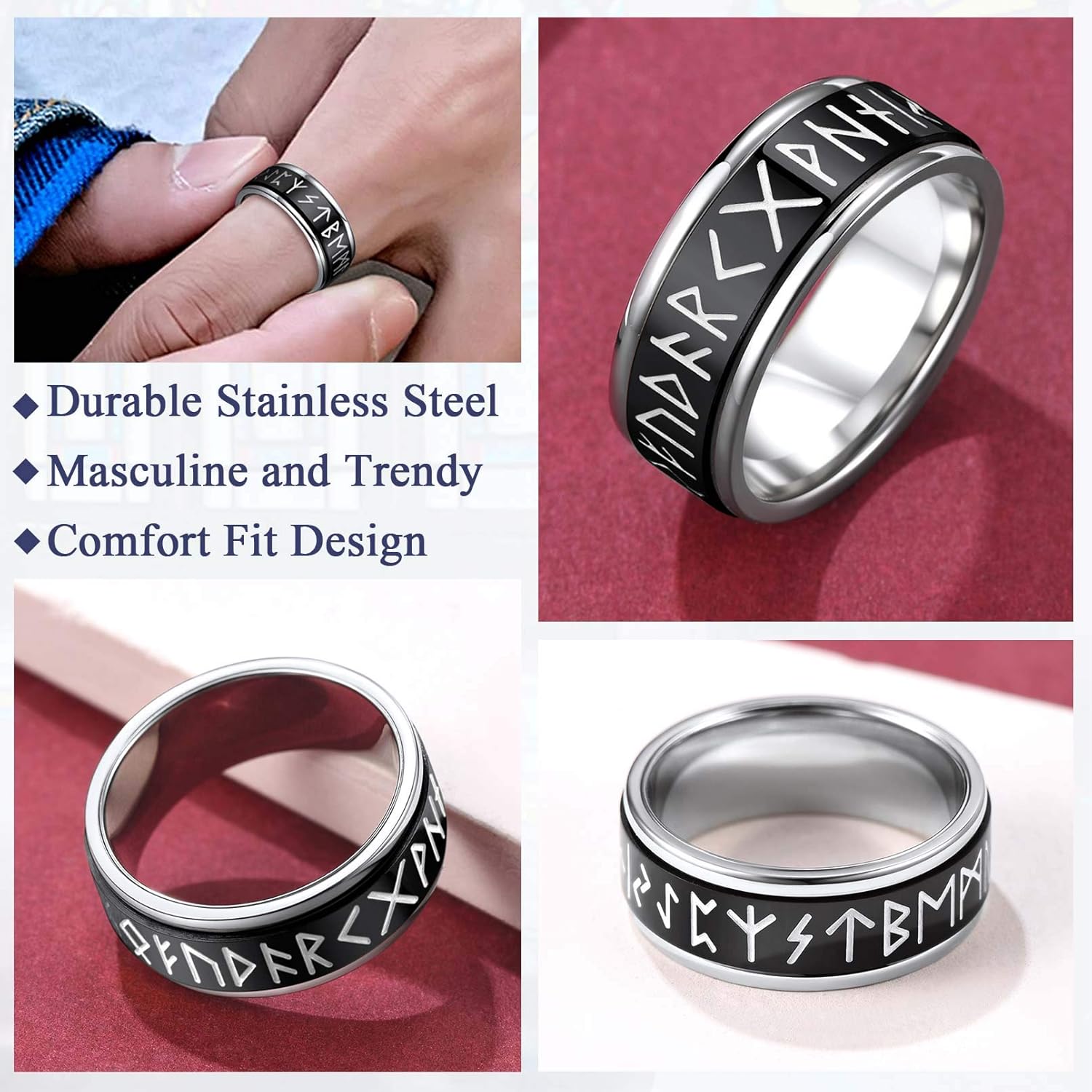 Buy FaithHeart Norse Viking Spinner Runes Ring Stainless Steel/Gold