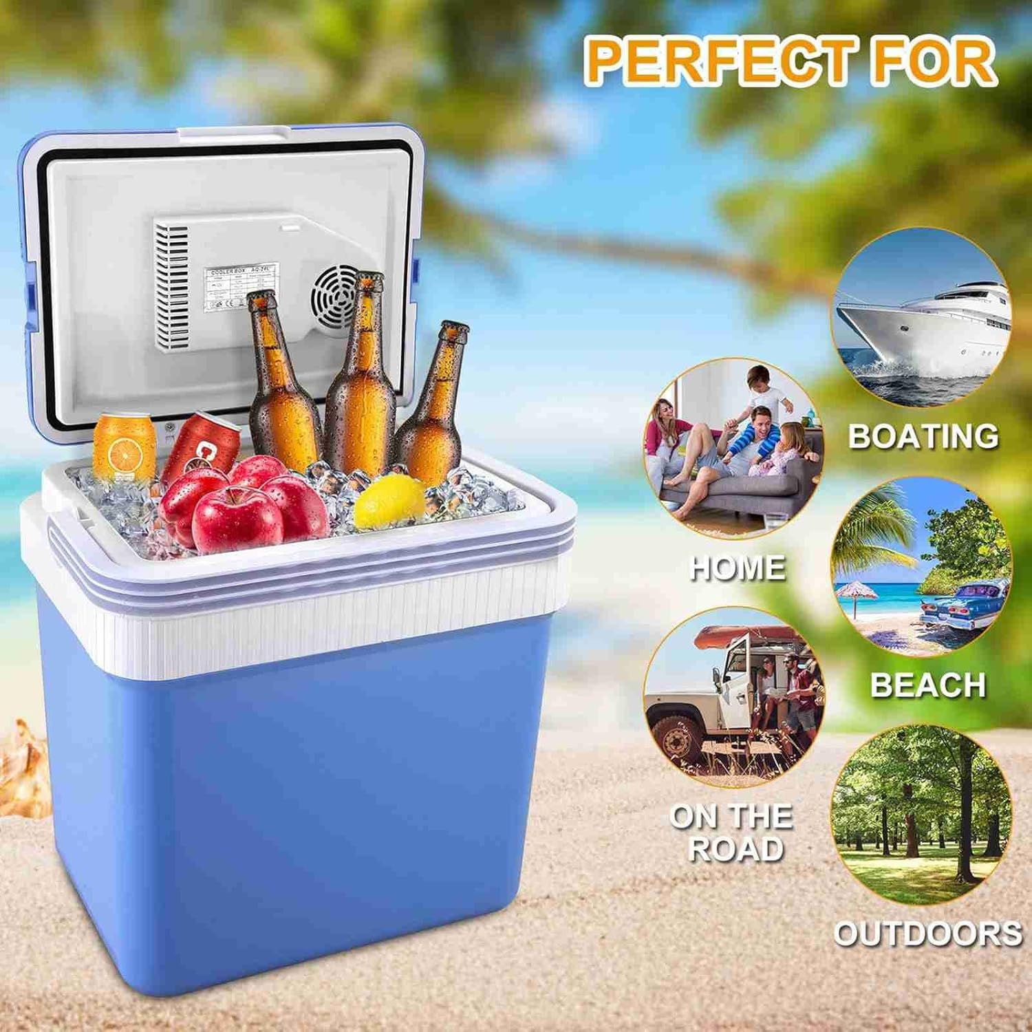 Electric Cooler and Warmer, 26 Quart/24 Liter Portable Thermoelectric Fridge with Collapsible Handle, Domestic & Car Plug in Refrigerator, for Home Camping Travel Picnics Use, 110V/12V