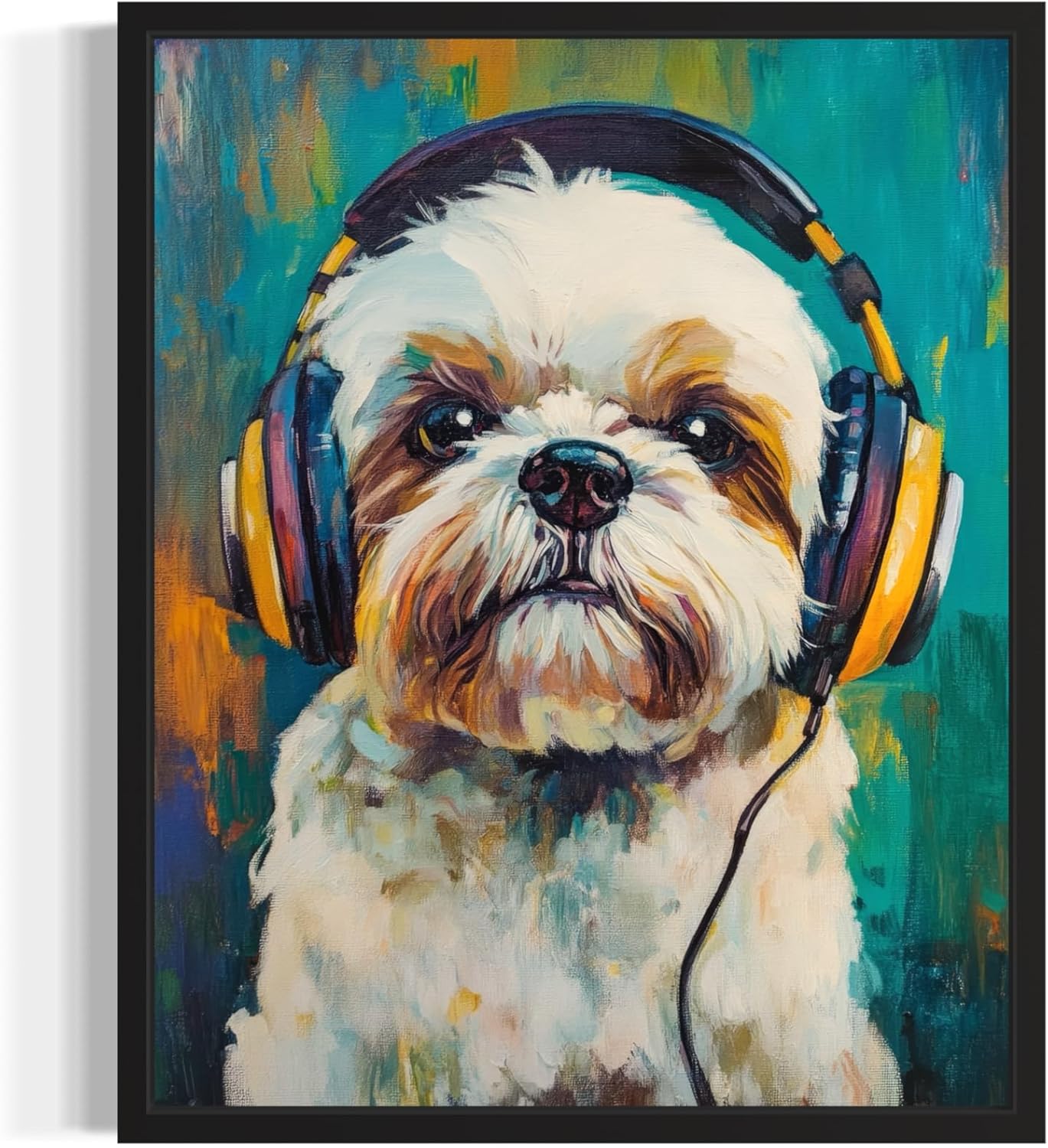 aj decor Shih Tzu Cowboy Hat Wall Art Print Poster, Dog Pet Lover Picture Painting Artwork Bedroom Living Room Office Dining Room 151I (Shih Tzu Cowboy Hat, 16 x 20 inches, Black Frame)