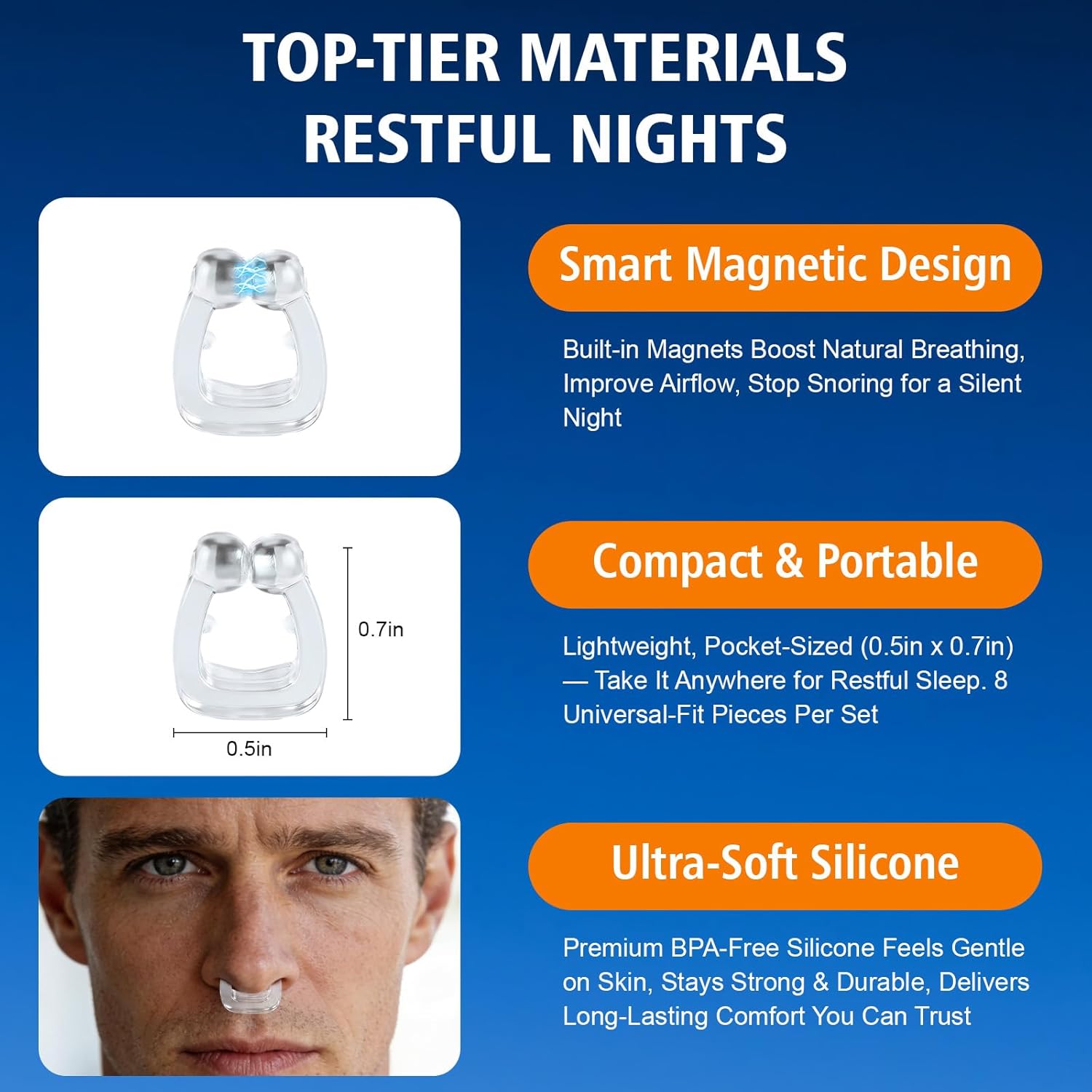 Anti Snoring Devices, Silicone Magnetic Anti Snoring Nose Clip, Nasal Strip for Snoring with Adjustable Magnet, Magnetic Nasal Strip, Stop Snoring for Men and Women, 8PCS - Image 7