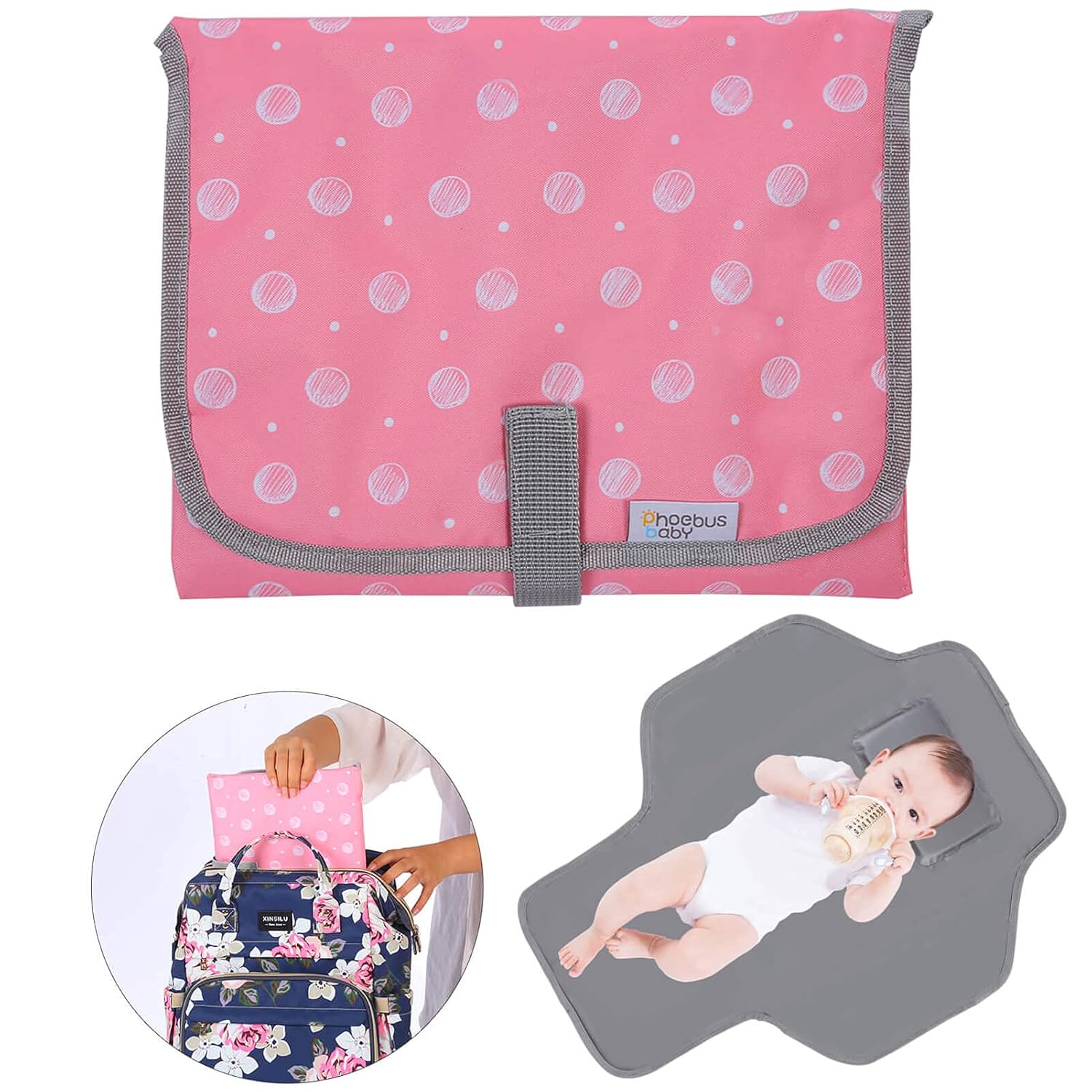 Baby Portable Changing Pad Travel - Waterproof Compact Diaper Changing Mat with Built-in Pillow - Lightweight & Foldable Changing Station for Newborn by Phoebus Baby : Baby