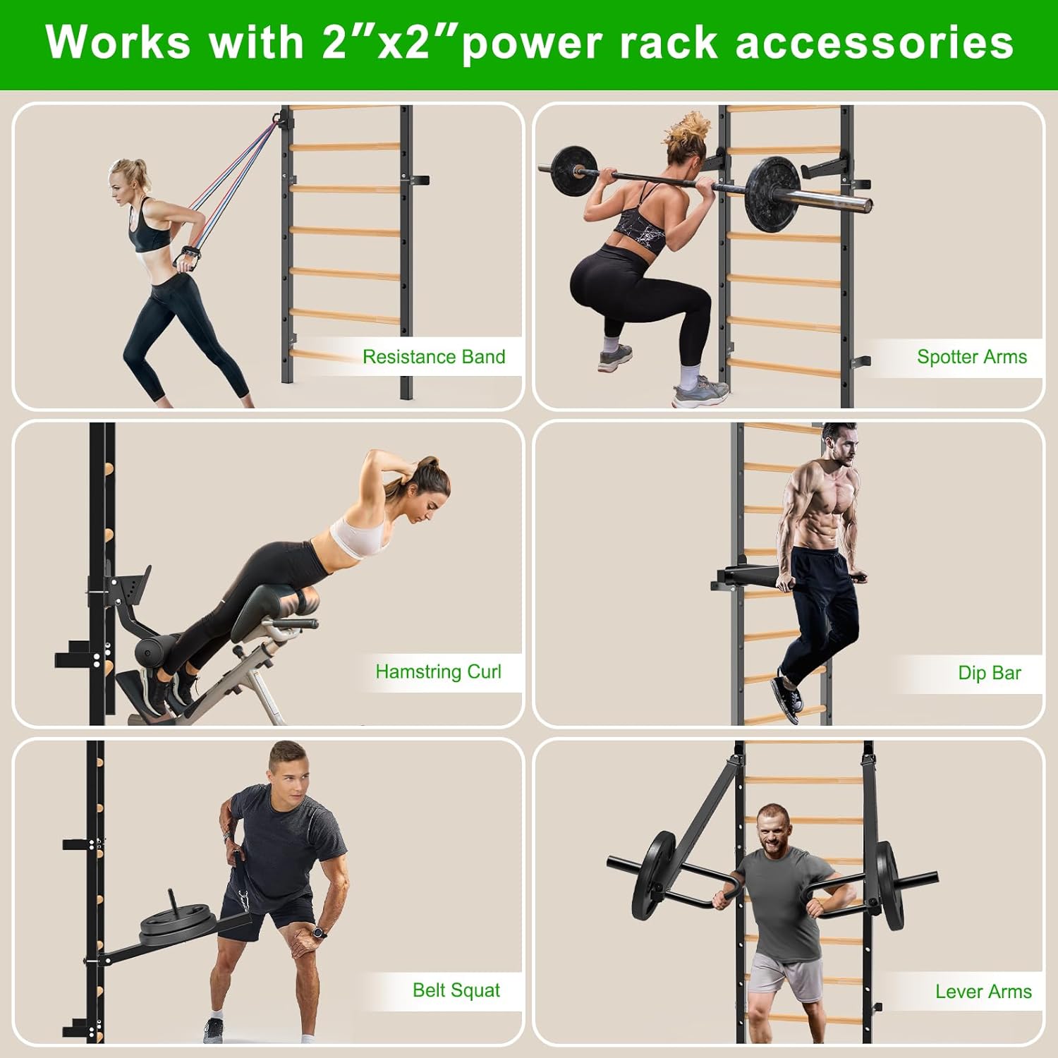 Kipika Gymnastic Wood Stall Bar - 2"x2" Swedish Ladder with 1" Hole, Wall Mounted Ladder Suspension Trainer, Solid Wood Grips Gymnastics Training Bar for Home, Wall Gym, School & Clinics