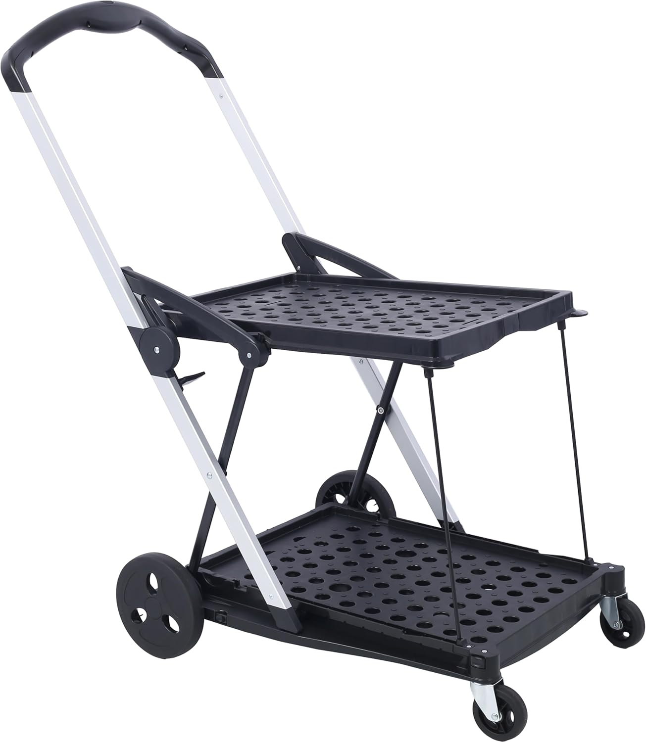 Collapsible Utility Cart Multi Use Functional Collapsible Shopping Carts 2-Tier Collapsible Shopping Cart with Baskets Carrito para Supermercado con Ruedas (Black)