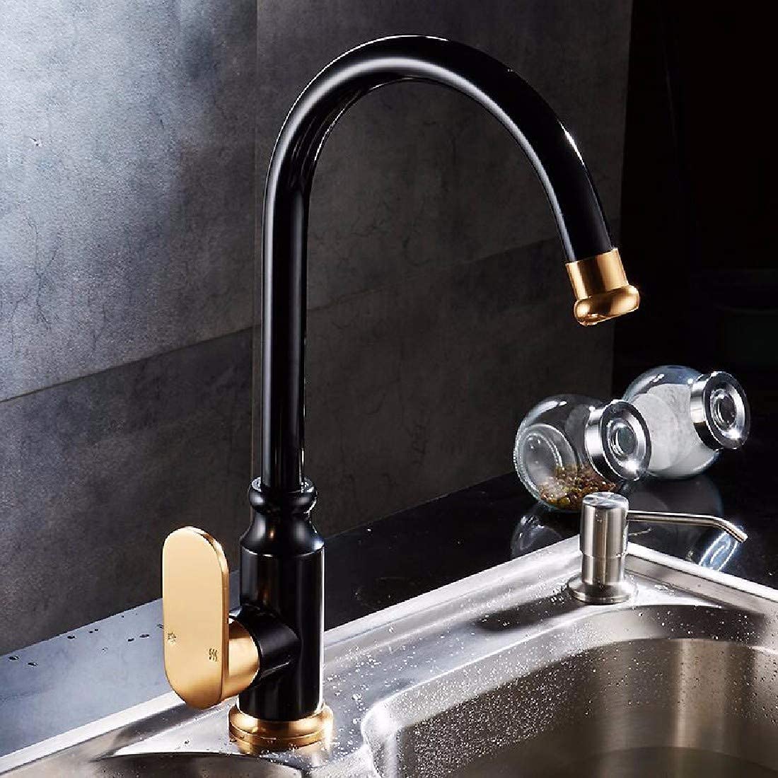 Robinet d'évier de salle de bain de cuisine style européen et or noir