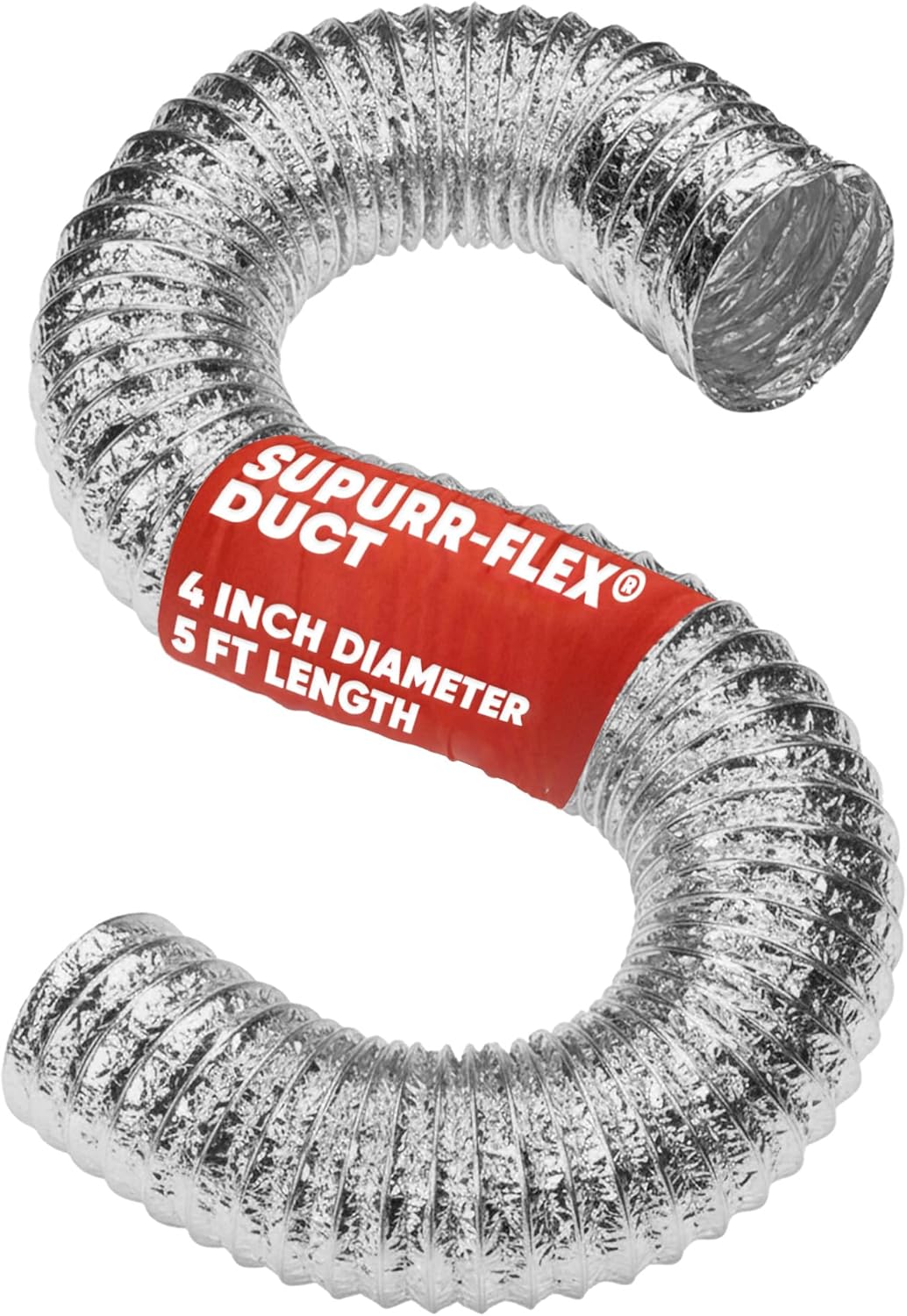 Deflecto Supurr-Flex Metallic Duct, Flexible Multi Layer Transition, Silver, 4" x 20' (F0420B/2)