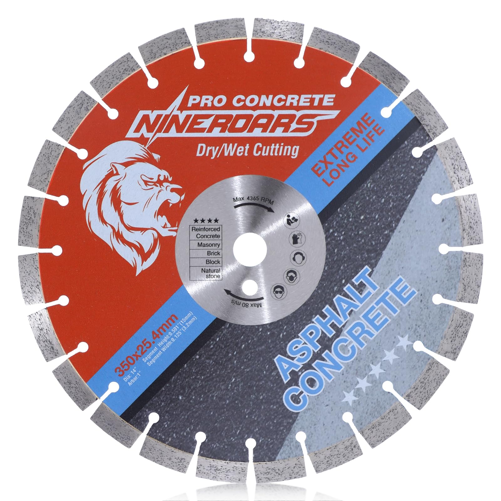 14 Inch Segmented Diamond Blade for Asphalt & Concrete Cutting, General Purpose Blade Dry/Wet Cutting Concrete, Reinforced Concrete, Masonry, Brick,
