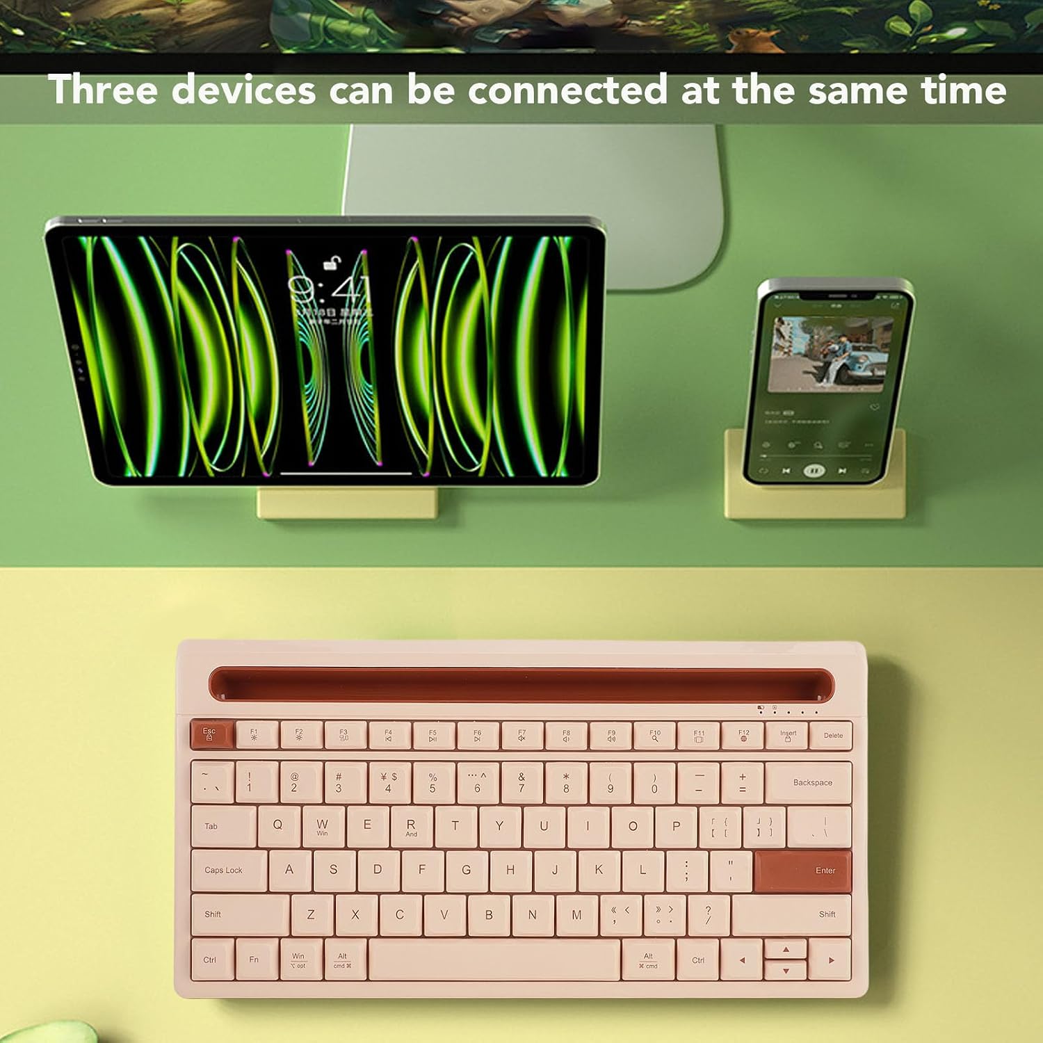 CCYLEZ 79 Key Keyboard, Portable Keyboard, Silent Typing, Multi Device Connectivity, Ergonomic Design, for Phone Tablet Office (Milk Coffee Color)