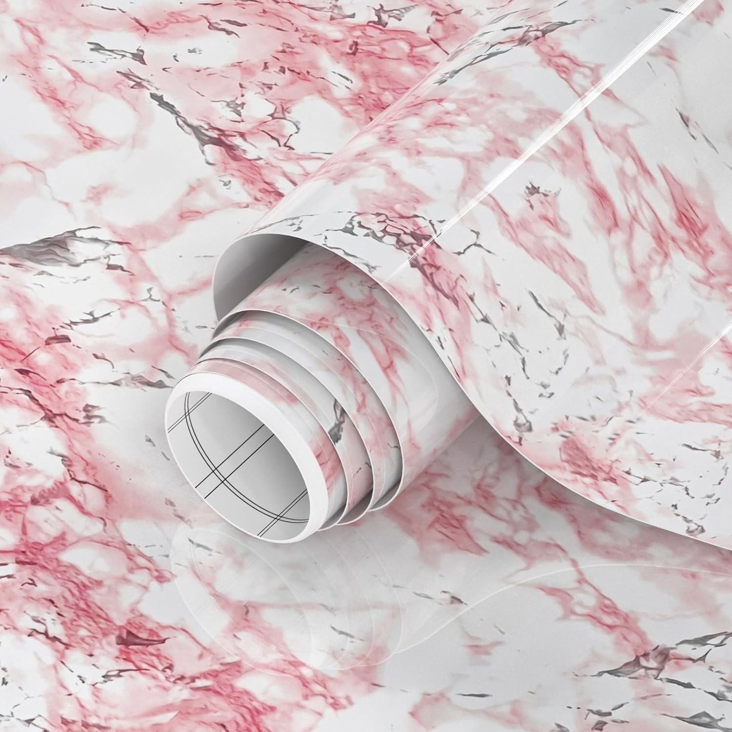 Pink Marble Contact Paper 35.4"x 197" Glossy Marble Wallpaper Peel and Stick, Waterproof Revomable Self Adhesive Vinyl Wall Paper for Bedroom Bathroom Kitchen Countertops Cabinet Shelf Large Size