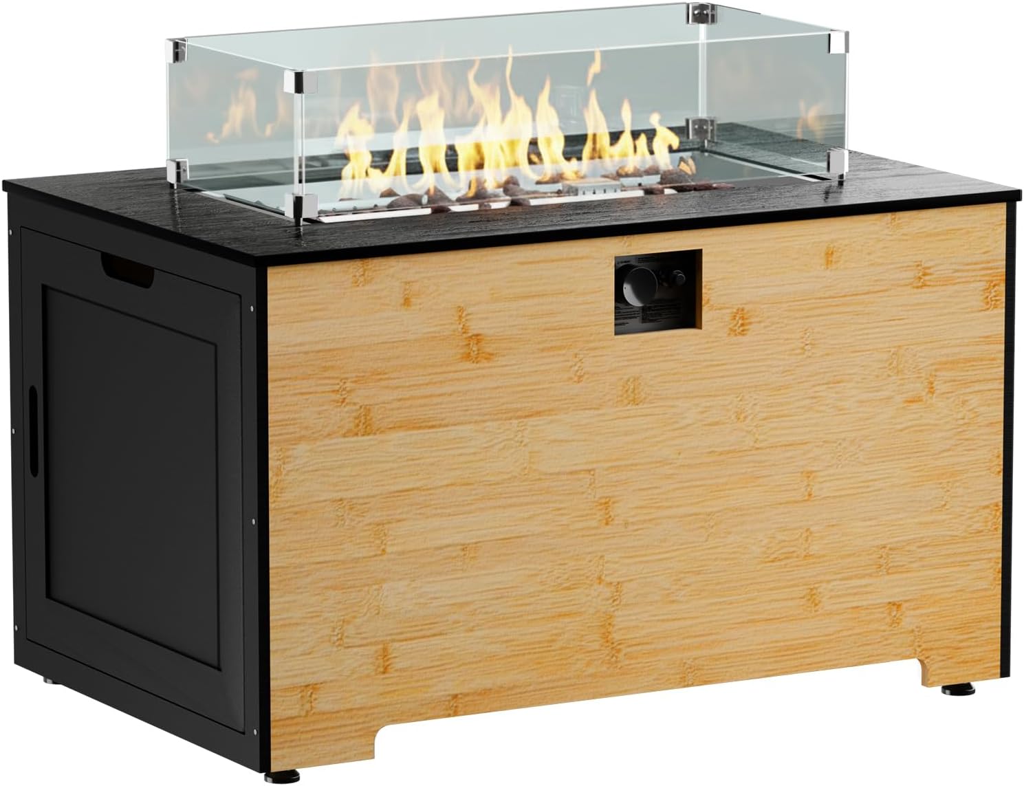 HOTEAGLE 43" Propane Fire Pit with Storage Space, 50000 BTU Powerful Gas Firepit Table - Includes Wind Guard and Lava Rocks, Ideal Outdoor Fire Pit for Dining, Party in Patio, Garden, Yard