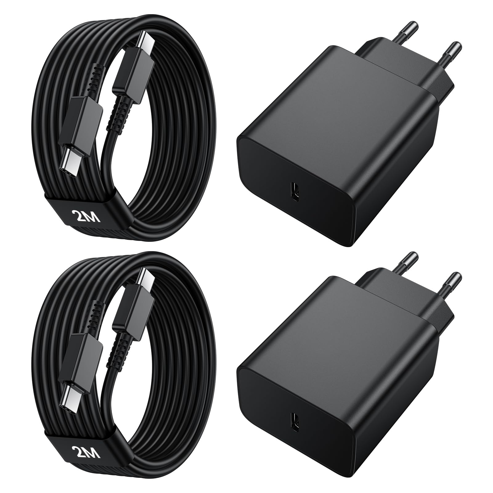 45W USB C Ladegerät Schnellladekabel für Samsung, 2 Pack Schnellladegerät Ladekabel Netzteil Adapter Ladestecker mit 2M Kabel für Galaxy S25/S24/S23/S22/S21 Ultra/S20/S20+/Note20/S10/S9/A73/A53/Tab S8
