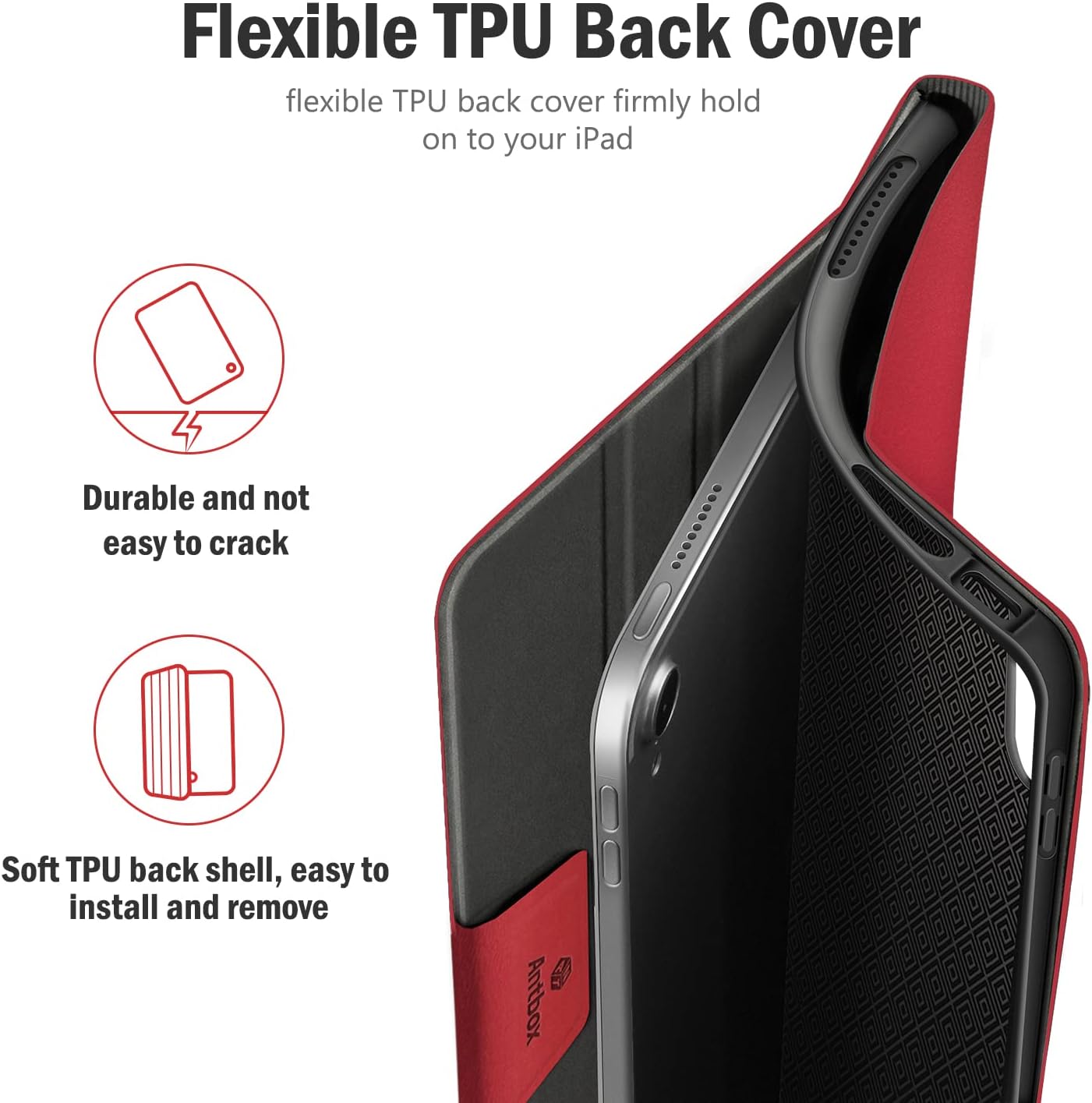 Antbox Case for iPad (A16) 11th Generation 11'' 2025/iPad 10th Generation 10.9'' 2022 with Built-in Pencil Holder Auto Sleep/Wake Function PU Leather Smart Cover (Red)