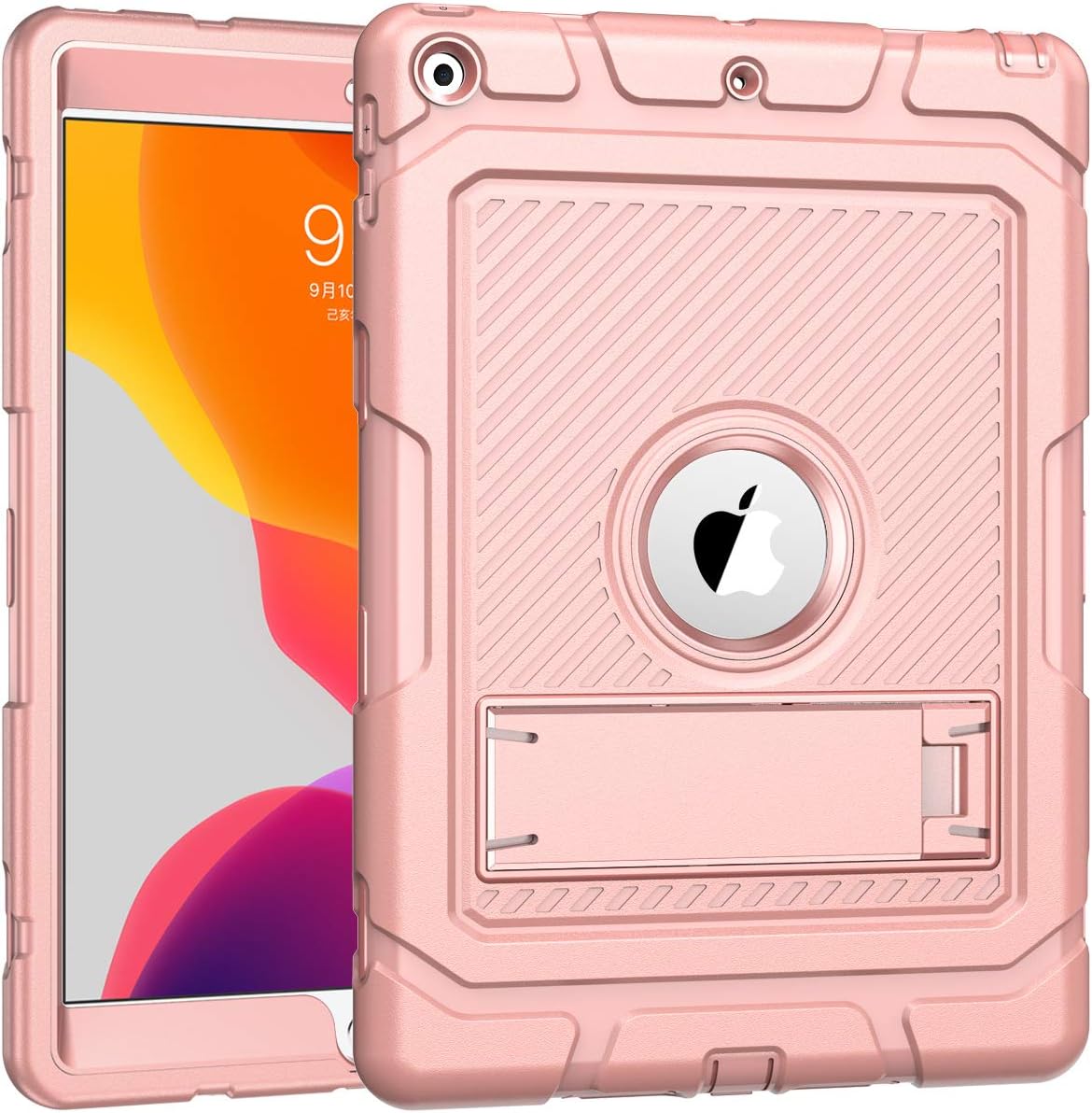 PIXIU Compatible with iPad 10.2 inch case 2021/2020/2019 ,iPad 9th/8th /7th Generation Case, Three Layer Heavy Duty Shockproof (Silicon+Plastic) Protective Hybrid Sturdy Case with Kickstand