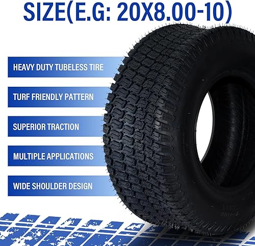 Miniatura 4 de Juego de 2 neumáticos de césped de 20 x 8  10 20 x 8 x 10 pulgadas, rango de carga B